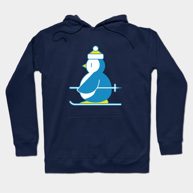 Little Blue Penguin Skiing Hoodie by wombatbiscuits